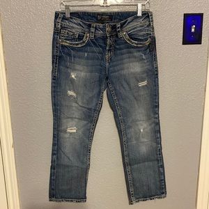 Silver Suki Mid Capri. Light distressing